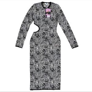 Sergio Hudson Target Black White Animal Print Cut Out Sweater Midi Dress XS